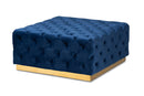 Elia Royal Blue Velvet Fabric Upholstered Gold Finished Square Cocktail Ottoman Baxton