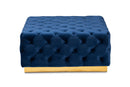 Elia Royal Blue Velvet Fabric Upholstered Gold Finished Square Cocktail Ottoman Baxton