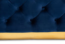 Elia Royal Blue Velvet Fabric Upholstered Gold Finished Square Cocktail Ottoman Baxton