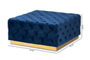 Elia Royal Blue Velvet Fabric Upholstered Gold Finished Square Cocktail Ottoman Baxton