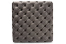 Elia Gray Velvet Fabric Upholstered Gold Finished Square Cocktail Ottoman Baxton