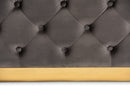 Elia Gray Velvet Fabric Upholstered Gold Finished Square Cocktail Ottoman Baxton