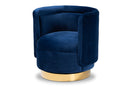 Violet Royal Blue Velvet Fabric Upholstered Gold Finished Swivel Accent Chair Baxton