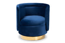 Violet Royal Blue Velvet Fabric Upholstered Gold Finished Swivel Accent Chair Baxton