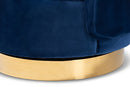 Violet Royal Blue Velvet Fabric Upholstered Gold Finished Swivel Accent Chair Baxton