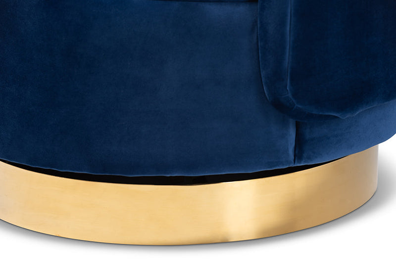 Violet Royal Blue Velvet Fabric Upholstered Gold Finished Swivel Accent Chair Baxton