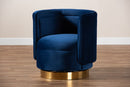 Violet Royal Blue Velvet Fabric Upholstered Gold Finished Swivel Accent Chair Baxton