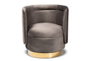 Violet Gray Velvet Fabric Upholstered Gold Finished Swivel Accent Chair Baxton
