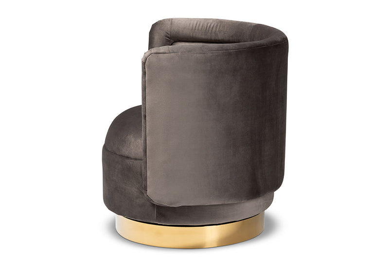 Violet Gray Velvet Fabric Upholstered Gold Finished Swivel Accent Chair Baxton
