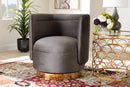 Violet Gray Velvet Fabric Upholstered Gold Finished Swivel Accent Chair Baxton