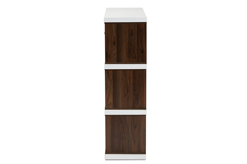 Aria Modern and Contemporary Two-Tone White and Walnut Brown Finished 2-Drawer Bookcase