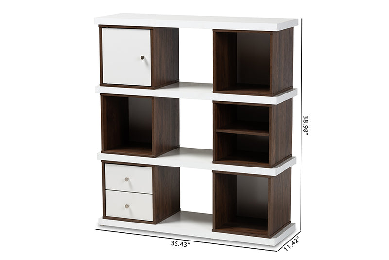 Aria Modern and Contemporary Two-Tone White and Walnut Brown Finished 2-Drawer Bookcase