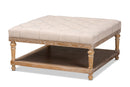 Chaela Beige Linen Fabric Upholstered and Greywashed Wood Cocktail Ottoman Baxton