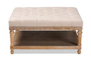 Chaela Beige Linen Fabric Upholstered and Greywashed Wood Cocktail Ottoman Baxton