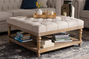 Chaela Beige Linen Fabric Upholstered and Greywashed Wood Cocktail Ottoman Baxton