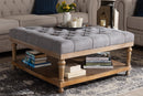 Chaela Gray Linen Fabric Upholstered and Greywashed Wood Cocktail Ottoman Baxton
