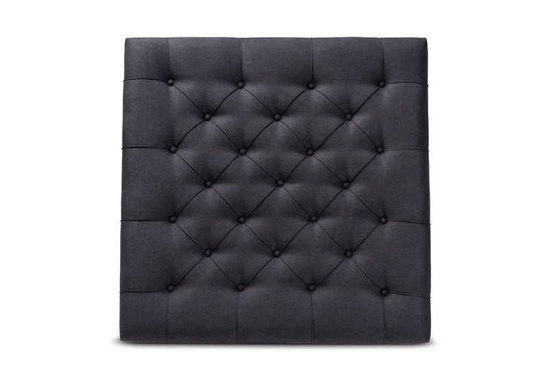Chaela Charcoal Linen Fabric Upholstered and Greywashed Wood Cocktail Ottoman Baxton