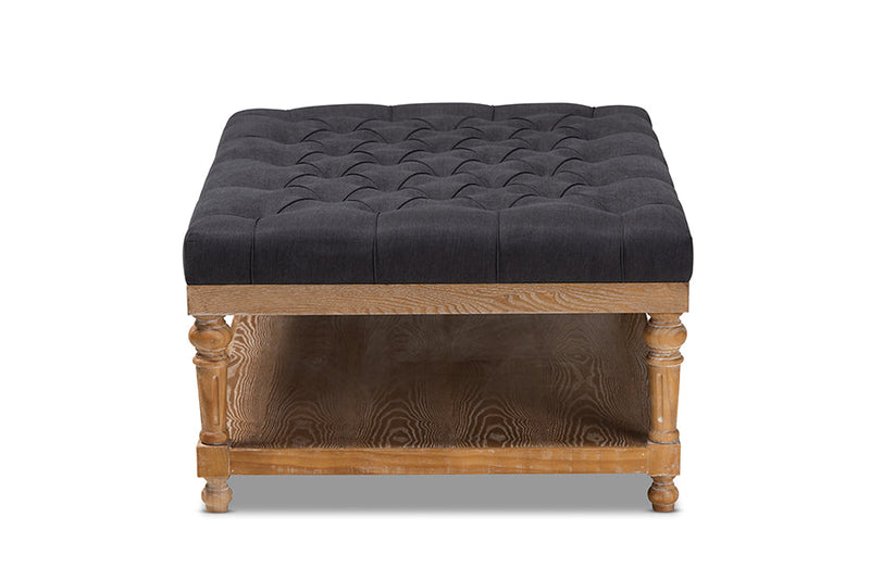 Franklin Charcoal Linen Fabric Upholstered and Greywashed Wood Cocktail Ottoman Baxton