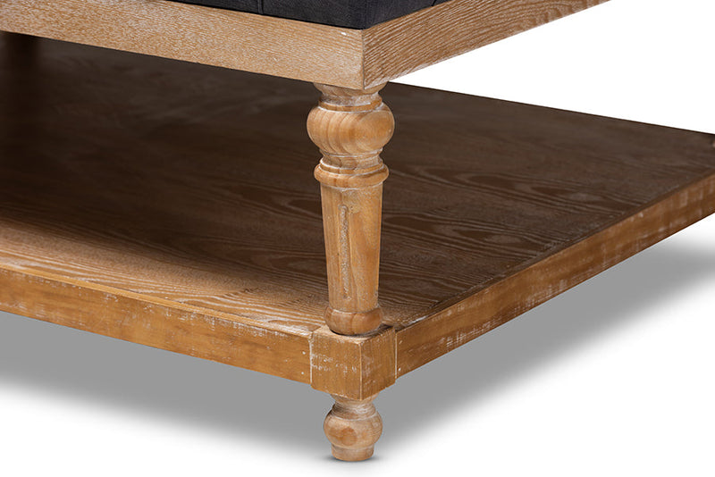 Franklin Charcoal Linen Fabric Upholstered and Greywashed Wood Cocktail Ottoman Baxton