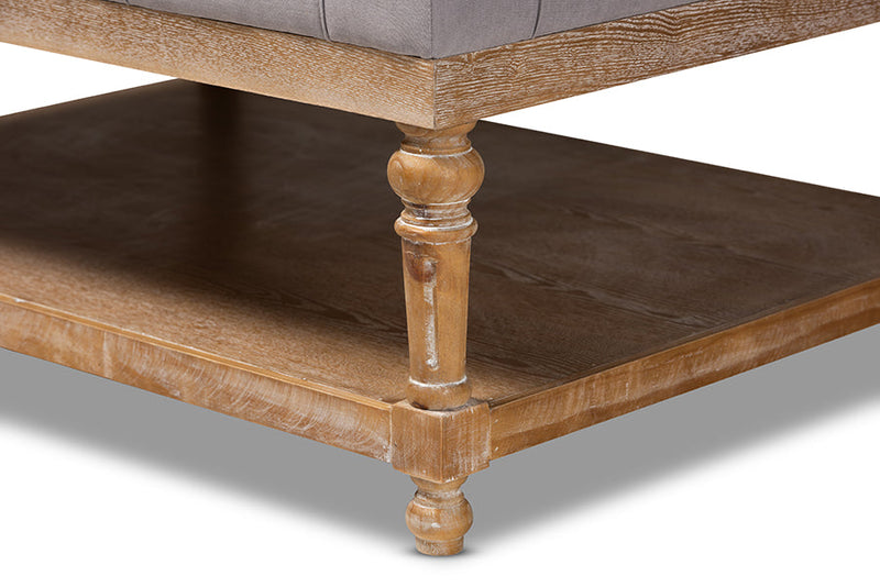 Franklin Gray Linen Fabric Upholstered and Greywashed Wood Cocktail Ottoman Baxton