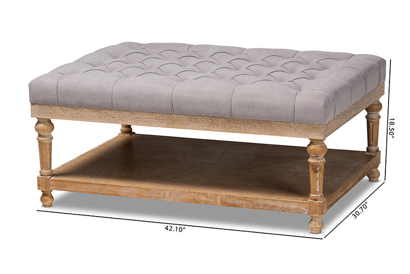 Franklin Gray Linen Fabric Upholstered and Greywashed Wood Cocktail Ottoman Baxton