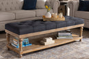 Vida Charcoal Linen Fabric Upholstered and Greywashed Wood Storage Bench Baxton