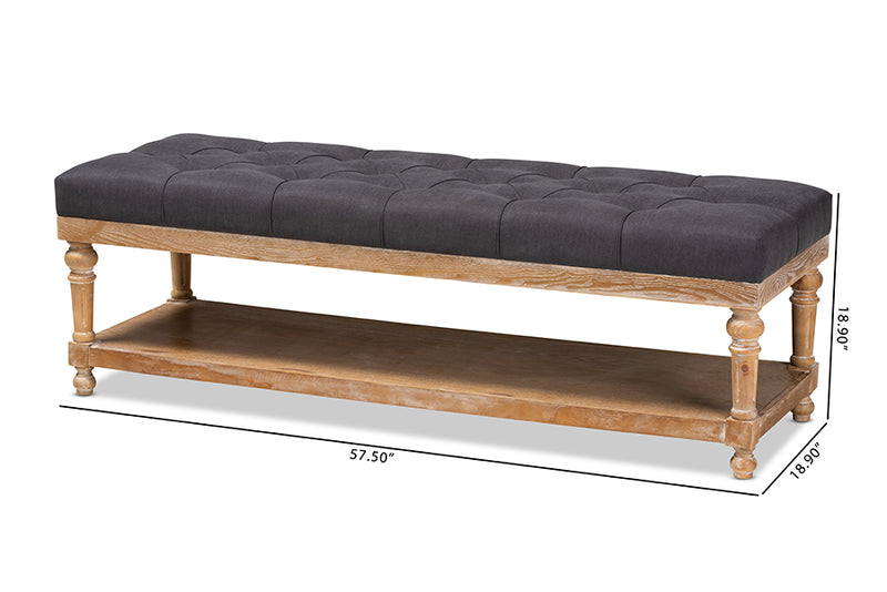 Vida Modern and Rustic Charcoal Linen Fabric Upholstered and Greywashed Wood Storage Bench