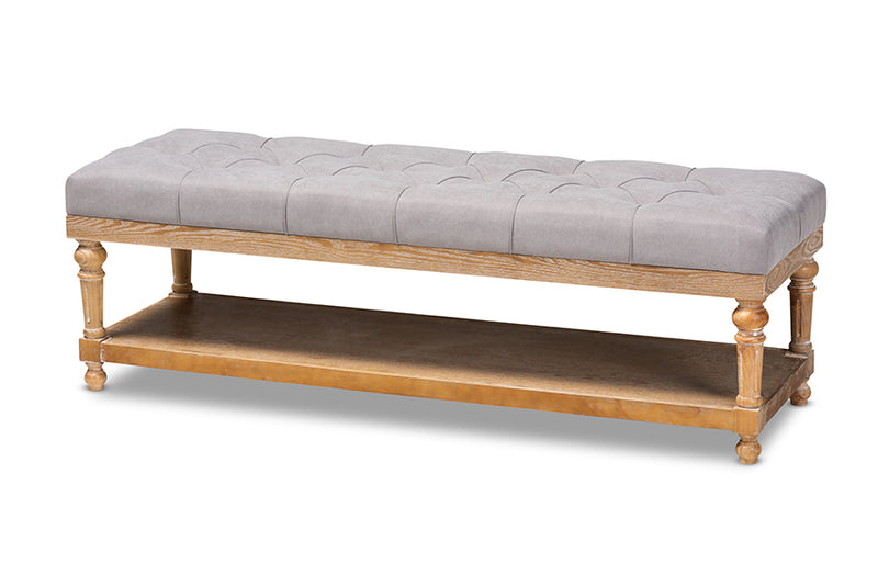 Vida Modern and Rustic Gray Linen Fabric Upholstered and Greywashed Wood Storage Bench