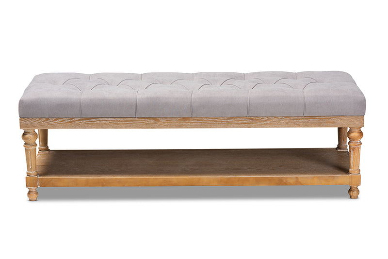 Vida Modern and Rustic Gray Linen Fabric Upholstered and Greywashed Wood Storage Bench