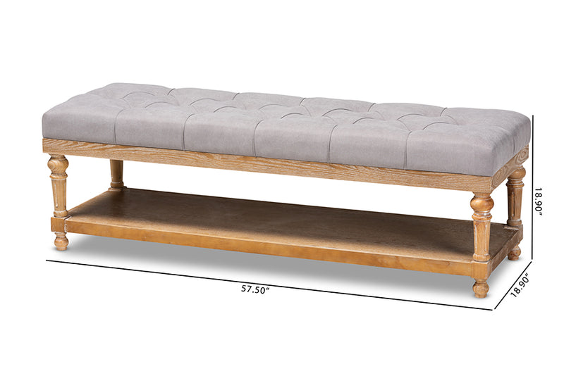 Vida Modern and Rustic Gray Linen Fabric Upholstered and Greywashed Wood Storage Bench