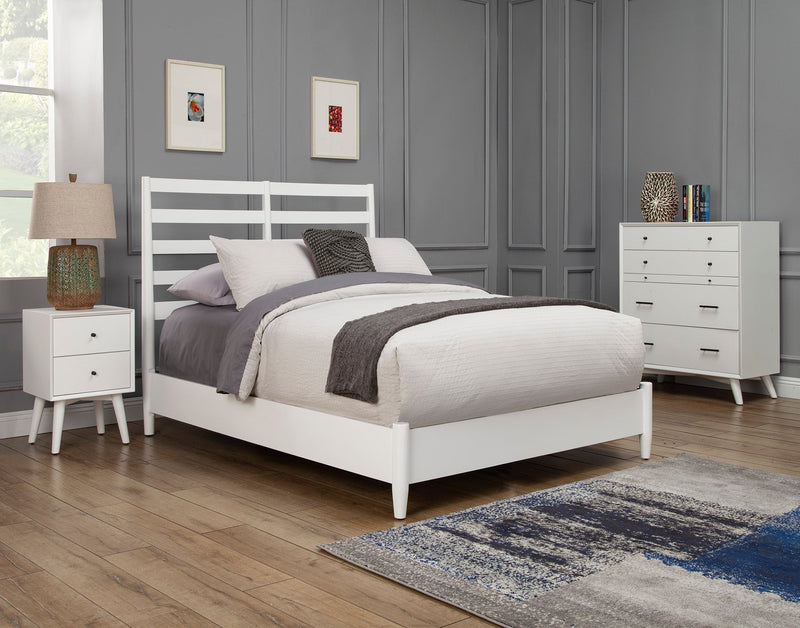 Melbourne Queen Bed, w/ Slat Back Headboard, White Alpine