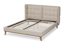 Candace Light Beige Fabric Walnut Brown King Size Platform Wingback Bed Baxton