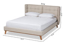 Candace Light Beige Fabric Walnut Brown Queen Size Platform Wingback Bed Baxton