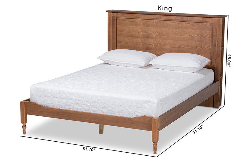 Haviland Traditional and Transitional Rustic Ash Walnut Brown Finished Wood King Size Platform Storage Bed w/Built-In Shelves