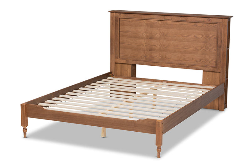 Haviland Rustic Ash Walnut Brown Queen Size Platform Storage Bed w/Shelves Baxton
