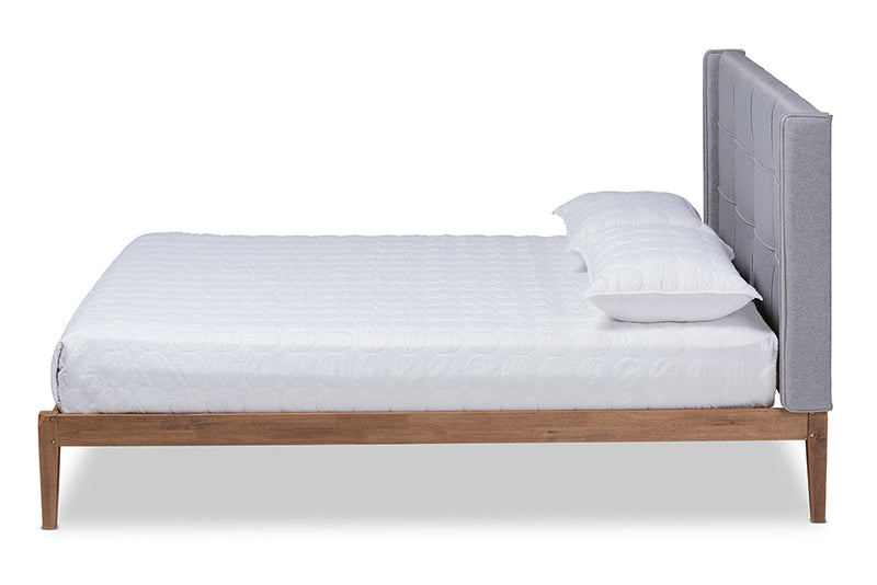 Nura Gray Fabric Ash Walnut Brown King Size Platform Bed Baxton