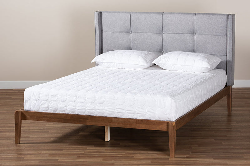 Nura Gray Fabric Ash Walnut Brown King Size Platform Bed Baxton