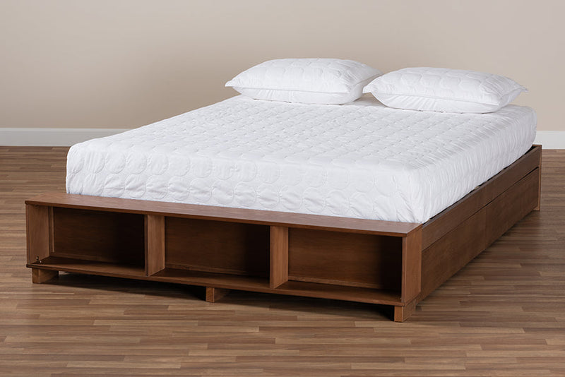 Michi Ash Walnut Brown King Size Platform Bed w/Shelves Baxton