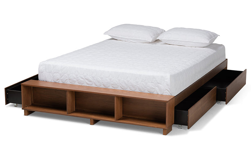 Michi Ash Walnut Brown King Size Platform Bed w/Shelves Baxton