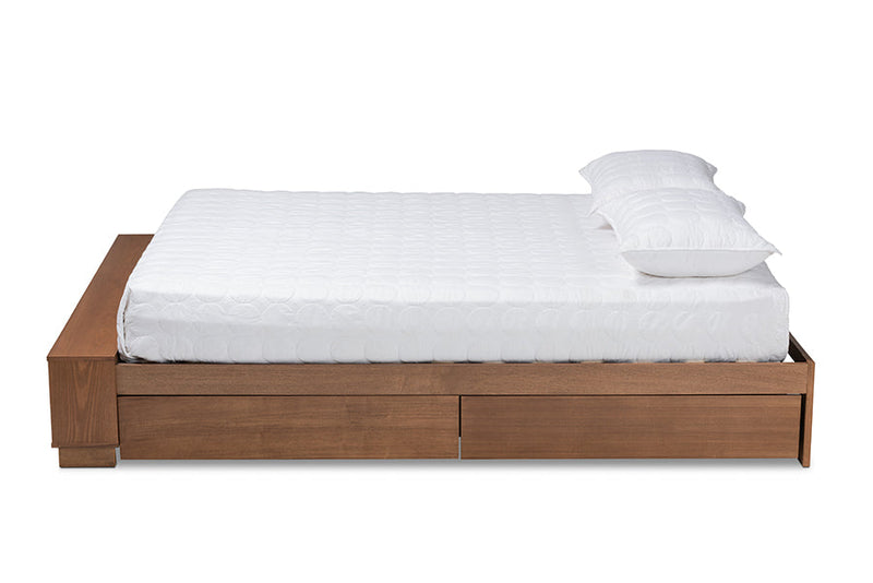 Michi Ash Walnut Brown King Size Platform Bed w/Shelves Baxton