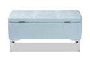 Nicola Light Blue Velvet Fabric Upholstered Silver Finished Storage Ottoman Baxton