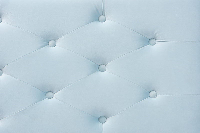 Nicola Light Blue Velvet Fabric Upholstered Silver Finished Storage Ottoman Baxton