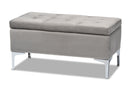 Nicola Gray Velvet Fabric Upholstered Silver Finished Storage Ottoman Baxton
