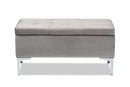 Nicola Gray Velvet Fabric Upholstered Silver Finished Storage Ottoman Baxton