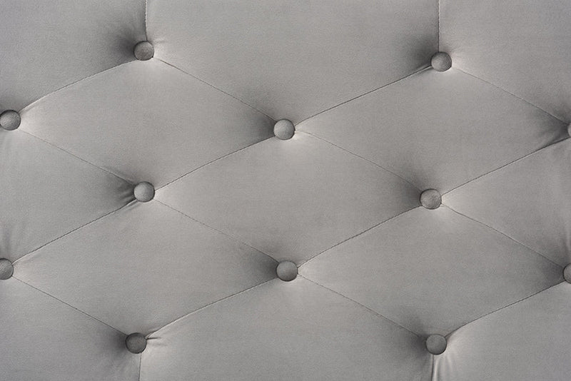 Nicola Gray Velvet Fabric Upholstered Silver Finished Storage Ottoman Baxton