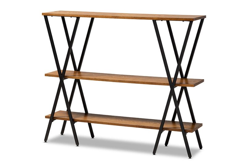 Natalia Rustic and Industrial Walnut Brown Finished Wood and Black Finished Metal Console Table