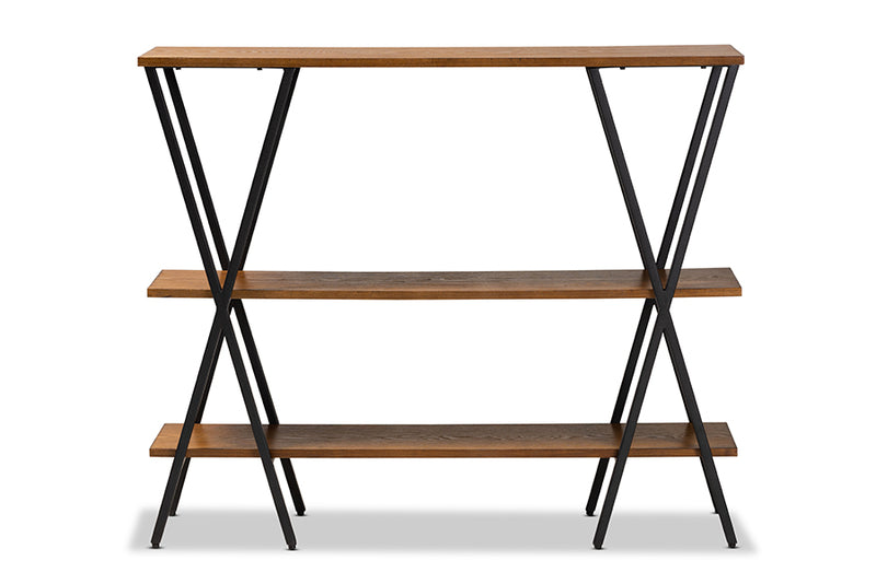 Natalia Rustic and Industrial Walnut Brown Finished Wood and Black Finished Metal Console Table