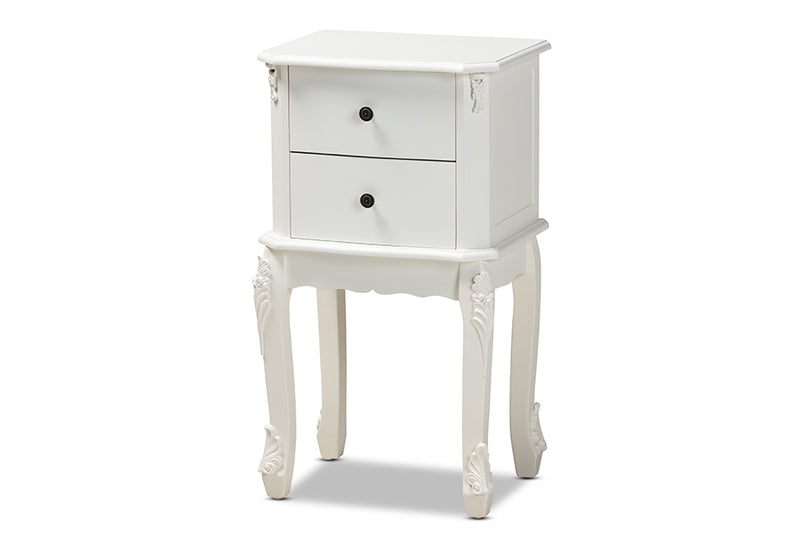 Dericia Classic and Traditional French White Finished Wood 2-Drawer End Table