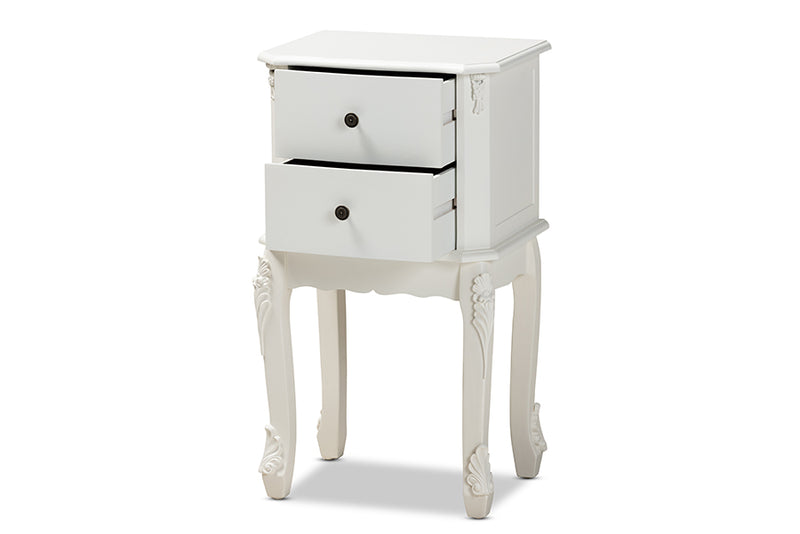 Dericia Classic and Traditional French White Finished Wood 2-Drawer End Table