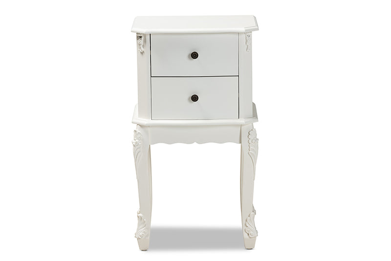 Dericia Classic and Traditional French White Finished Wood 2-Drawer End Table